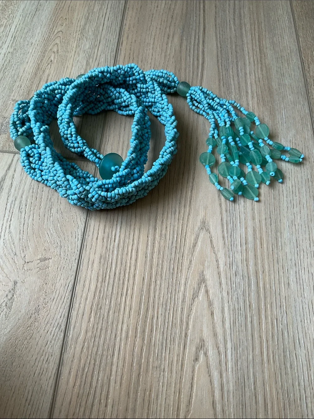 Braided Turquoise Colored Seed Bead Belt Boho Coastal Cowgirl Island Resortwear